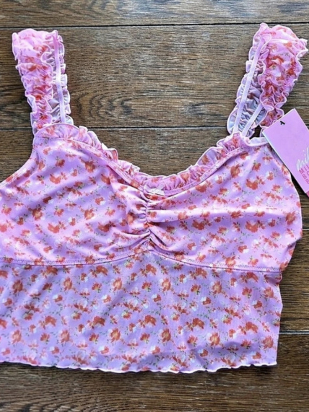 Milly Bobby Brown Floral Bikini Top in Pink XXXL NWT